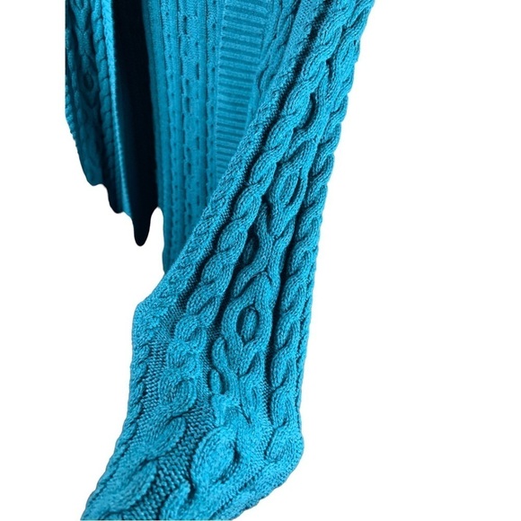 L.L. Bean Ladies Cable Knit Cardigan Long Sleeve Open Front Teal Sweater Medium - Picture 5 of 7